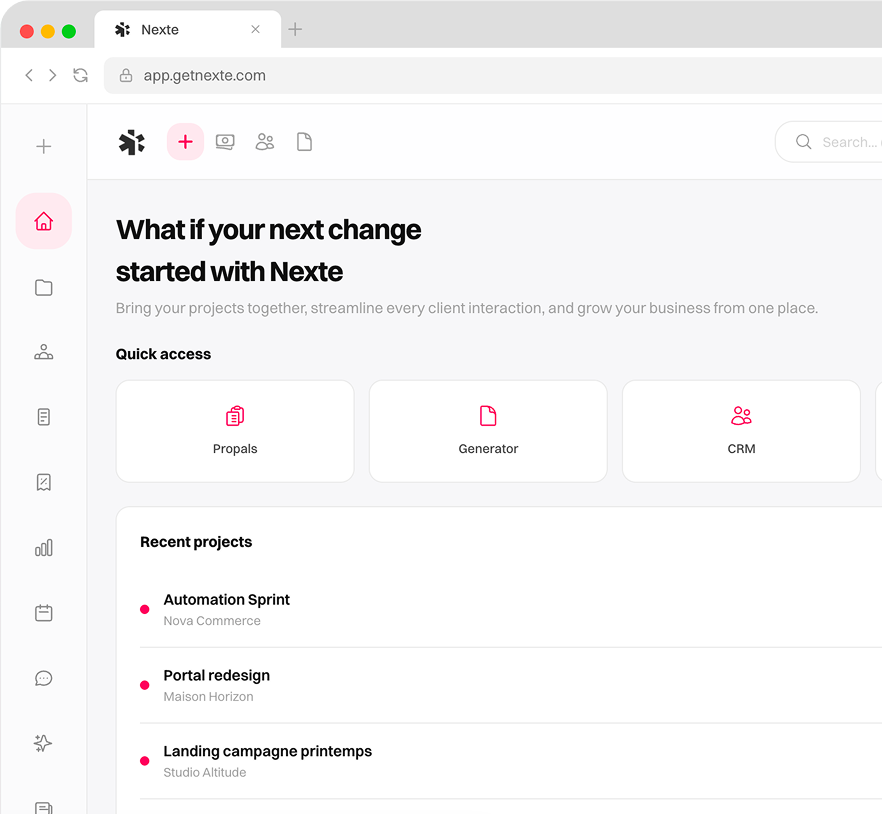 Nexte dashboard preview in English